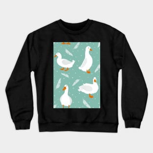 White Pekin Ducks with feathers and dots repeat pattern Crewneck Sweatshirt